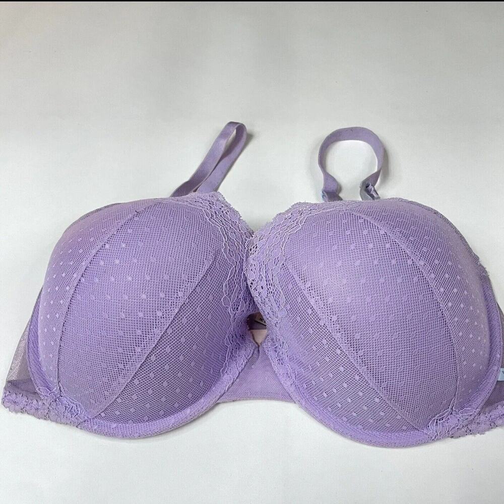 Victorias Secret 36DDD Lined Demi Bra Solid Purple Floral Lace Underwire